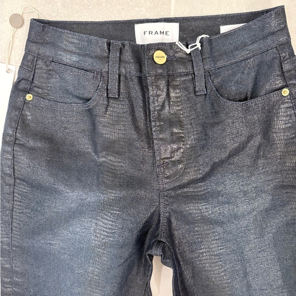 FRAME Le High Straight Indigo Lizard Coated Jeans Size 24 - Picture 2 of 10
